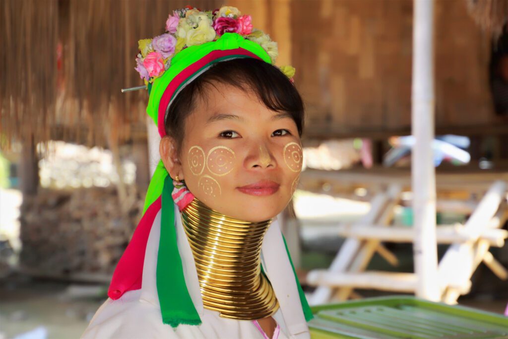 Longneck Karen Village, Thailand- December 17. 2017: Portrait of longneck woman